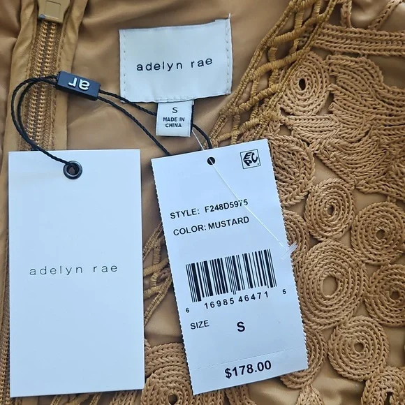 Adelyn Rae Lace V-neck Short Sleeve  Sheath Mini Dress: Color- Mustard - Picture 10 of 11